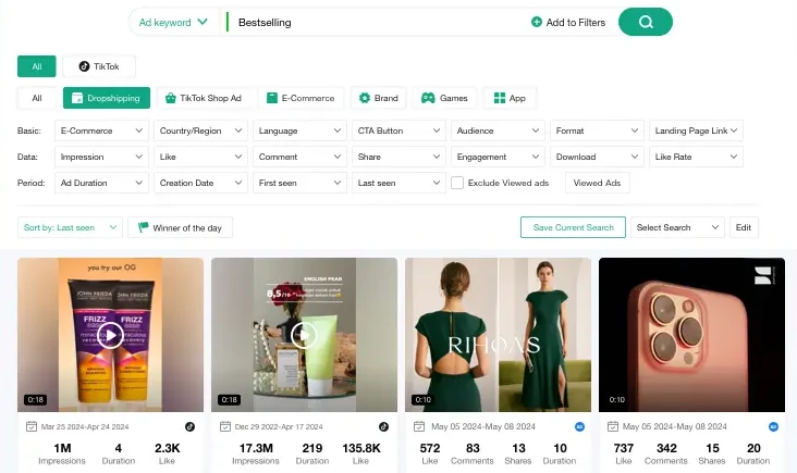 Pipiads TikTok Ad Spy Dashboard